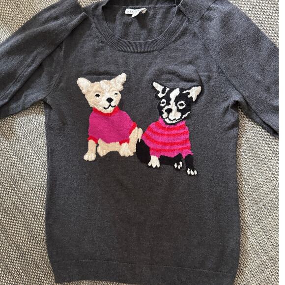 J.CREW Mercantile Merino Wool Crewneck Intarsia French Bulldog Sweater S Gray - Picture 2 of 6